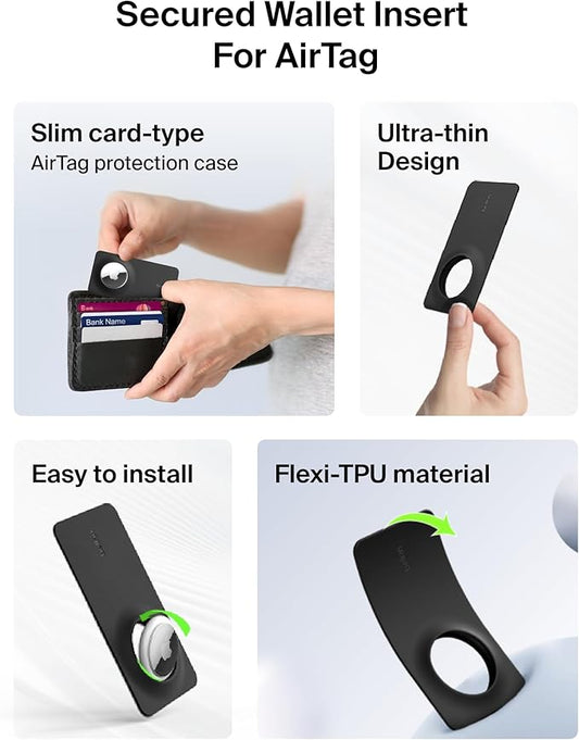Belkin Apple AirTag Secure Wallet Insert - Thin Wallet Holder - Ultra Slim & Flexible Credit Card Size Insert for Purse, Handbag, Pocket, Backpack - Accessories for Apple AirTag - Black