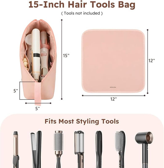 MOKURA Hot Hair Tools Travel Bag with Heat Resistant Mat, Women Hair Accessories Organizer Case, Storage Pouch for Curling Iron Straightener Flat Iron Hair Dryer, Gifts for Women Mom, Pink