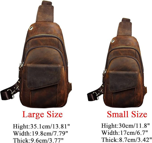 Le'aokuu Men Outdoor Casual Travel Hiking Tea Crossbody Chest Sling Bag Rig One Shoulder Strap Bag Backpack Men Leather