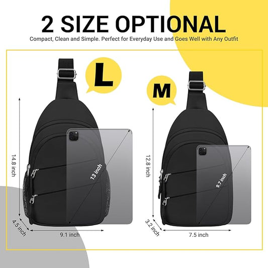 Crossbody Bags for Women, Sling Bag for Men, Small Hiking Backpack Anti Theft Lightweight for Outdoors Travel (M, Black)