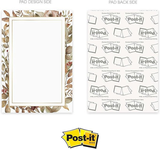 Gold Framed Floral Sticky Note Pads / 4" x 6" Watercolor Botanical Sticky Notes/Set of 5 Pads / 50 Sheets Per Pad/Five Unique Designs/Made in The USA
