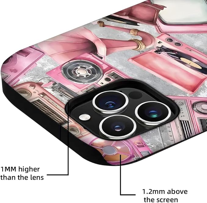 Generic Case Compatible with iPhone 14 Pro Max,Pink Retro Tape Music Phone Case for Girl Women,Durable Protection Case