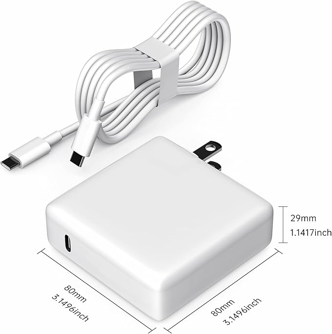 87W Power Adapter for MacBook Air After 2018, Compatible with 13/14/15 Inch After 2016, USB C to USB-C Power Cord Supply