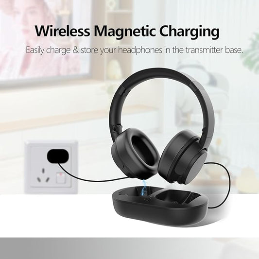 Wireless TV Headphones, TV Headphones Wireless for Seniors with Transmitter Charging Base, Bluetooth Headphones Compatible with All TVs, No Audio Delay, Plug and Play, Gift for the Elderly/Parents