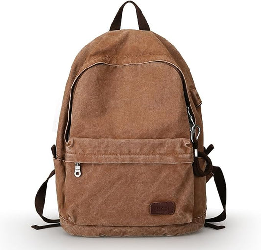 Muzze Canvas Backpack for Women and Men, Lightweight Classic Laptop Backpack with USB Charging Port for School, Travel and Daily Use, Khaki