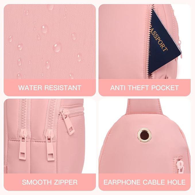 Quilted Puffer Crossbody Bags for Women Small Puffy Sling Bag Lightweight Cross Body Bubble Purse Shoulder Bag for Travel (Light Pink)