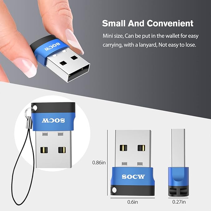 USB C Female to USB Male Adapter 2.0 (Blue, 4 Pack)