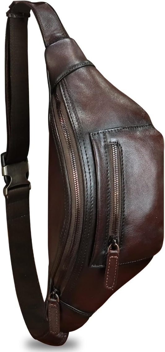 Genuine Leather Fanny Pack for Men and Women Vintage Handmade Leather Waist Bag Sling Bag Sling Backpack Purse Hip Crossbody Bag (Coffee)