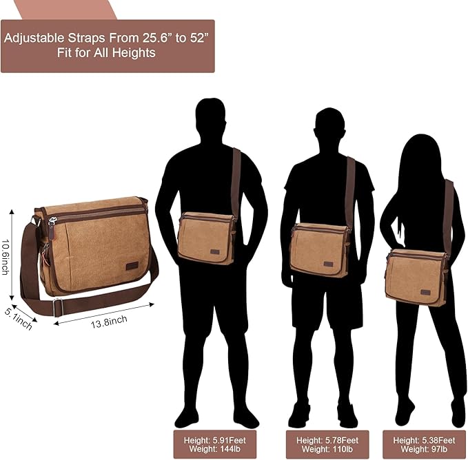 Modoker Messenger Bag for Men, 13 Inches Laptop Satchel Bags, Canvas Shoulder Bag with Bottle Pocket