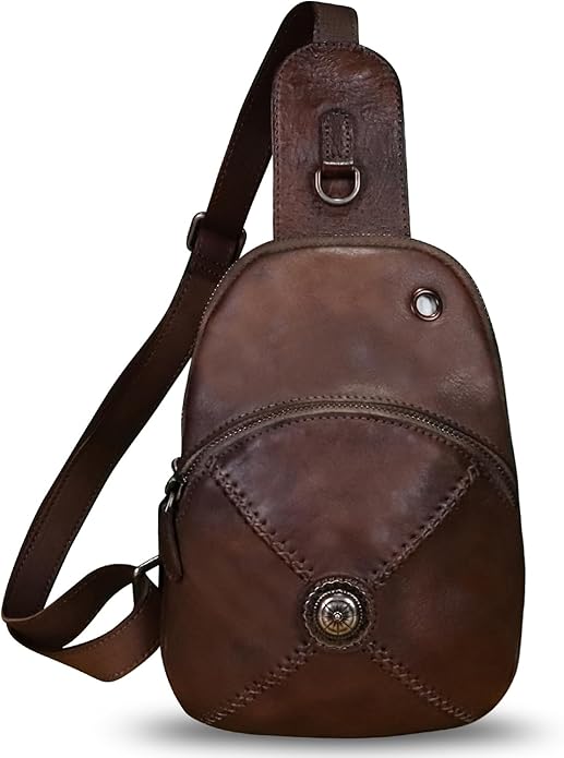 Genuine Leather Silng Bag for Women Small Vintage Leather Sling Backpack Fashion Shoulder Crossbody Bag Chest Purse