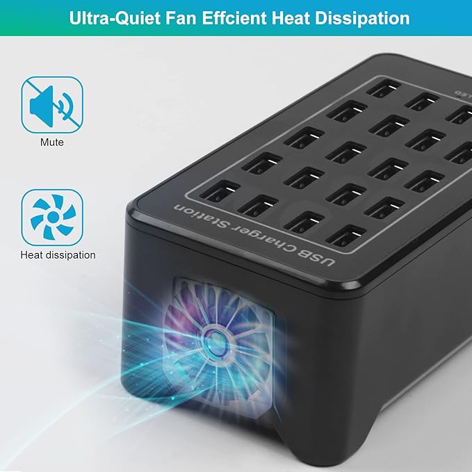 20-Port 100 W(20 A) Multiple USB Charger Station,RISWOJOR Multiport USB Charging Station with Intelligent Detection, Compatible with Smartphones, Tablets, and More Devices
