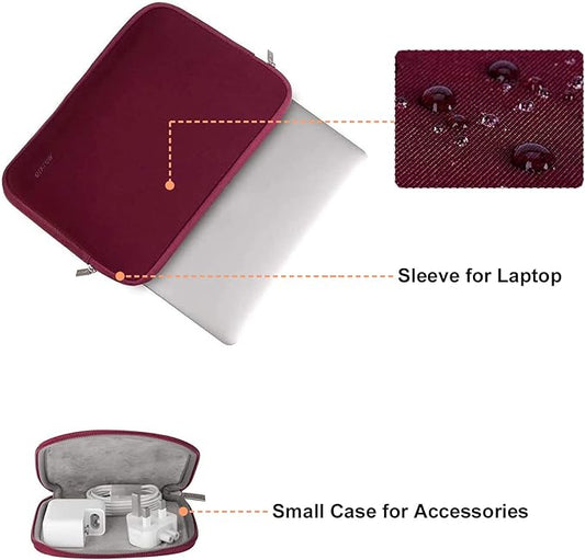 MOSISO Laptop Case 13.3 inch, 13-13.3 inch Laptop Sleeve Bag Compatible with MacBook Air/Pro 13 / Pro 14, HP Dell ASUS Lenovo Notebook, Neoprene Computer Sleeve Bag with Small Case, Wine Red