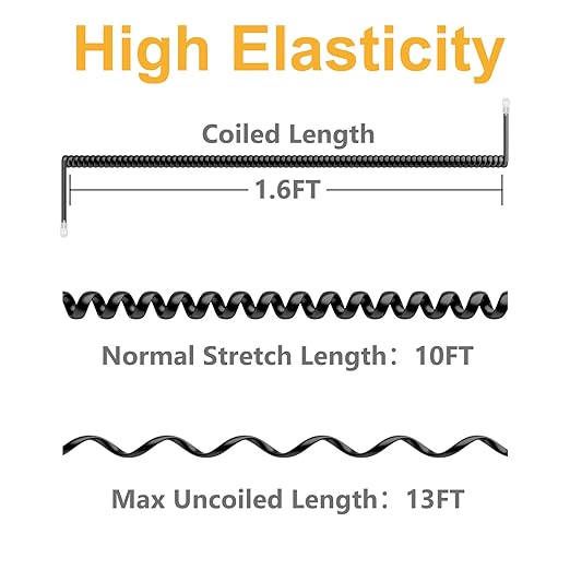 Uvital Telephone Phone Handset Cable Cord, Coiled Length 1.56 to 13 Feet Uncoiled Landline Phone Handset Cable Cord RJ9/RJ10/RJ22 4P4C(Black) (13ft)