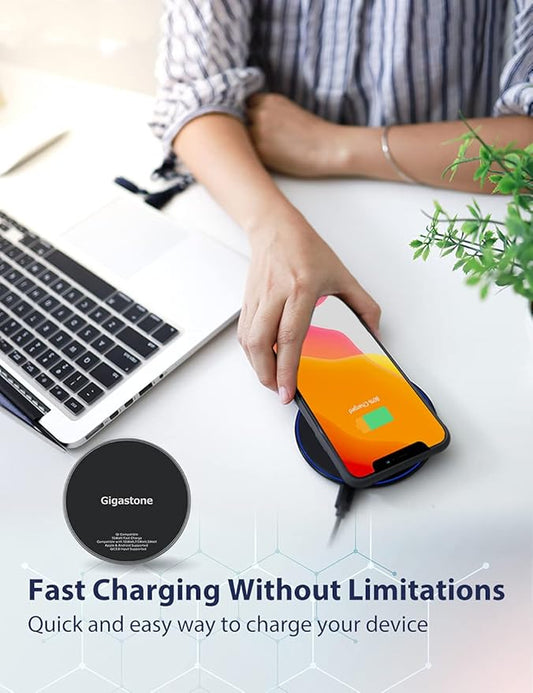 Gigastone 2 Pack Wireless Charger, 15W Max Qi-Certified Fast Wireless Charging Pad, Compatible with iPhone 16/15 / 14/13/12/11/X/8 Series, Samsung S24/S23/S22/S21/Note,Pixel,LG, AirPods Pro
