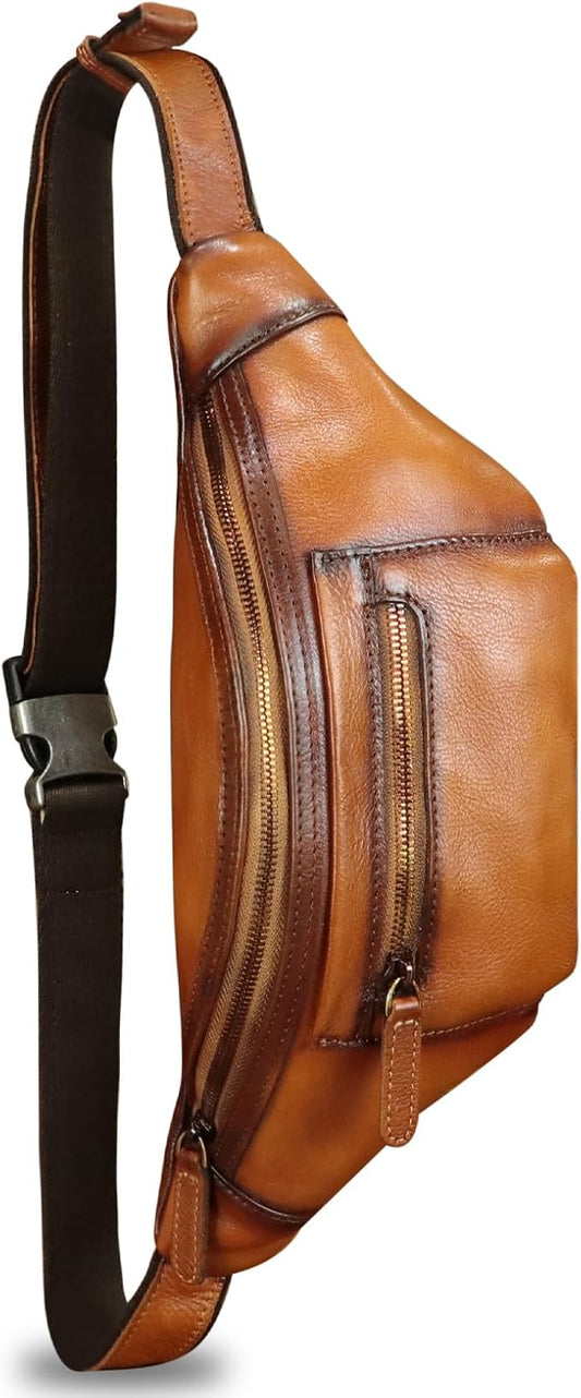 Genuine Leather Fanny Pack for Men and Women Vintage Handmade Leather Waist Bag Sling Bag Sling Backpack Purse Hip Crossbody Bag (Brown)