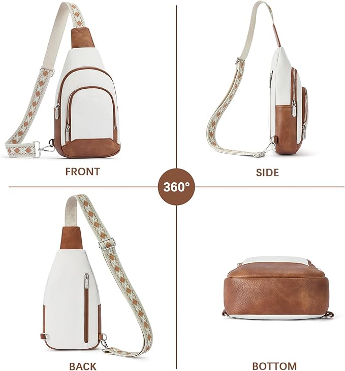 BOSTANTEN Sling Bag for Women Leather Crossbody Bag Vintage Cross Body Purse for Travel with Guitar Strap, Bohemian Style