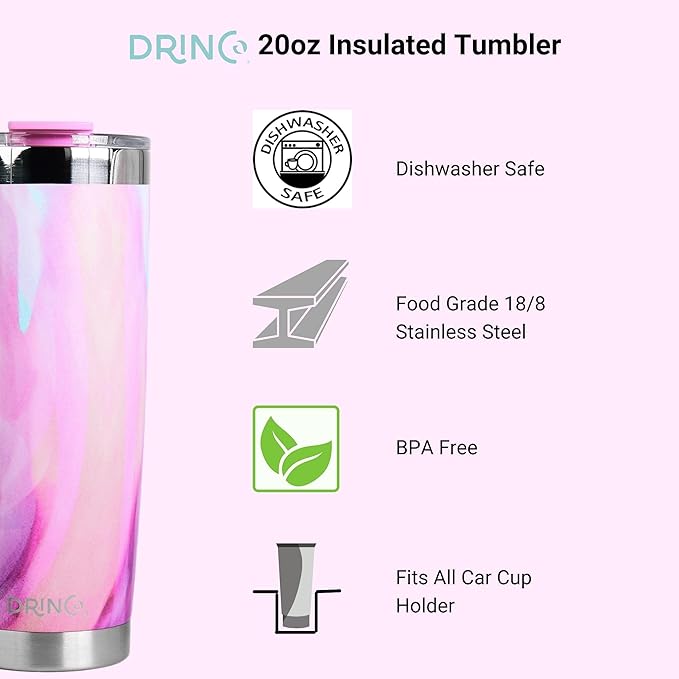 Drinco - 20 oz Stainless Steel Tumbler | Double Walled Vacuum Insulated Mug With Lid, 2 Straws, For Hot & Cold Drinks (20oz Galaxy, 20oz)