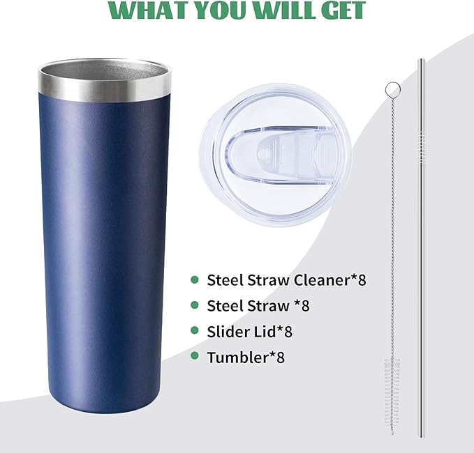 20 oz Skinny Tumbler with Lid and Straw,Stainless Steel Vacuum Insulated Tumbler Cup Double Wall Leak-proof Coffee Mug,Travel Thermal Water Tumbler for Home,Office,Outdoor(Navy Blue,8)