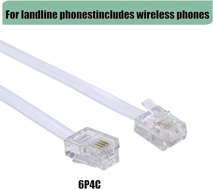 3Pack RJ11 Cable Phone Cord for Landline - 6ft Telephone Cord - Male to Male for Landline Phone and Fax - White - 6Feet