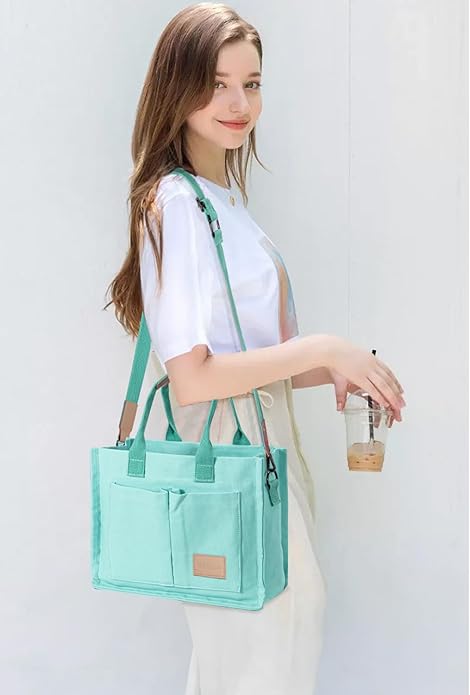 Tote Bags for Women Canvas Tote Purse Crossbody with Pockets Top Handle Shoulder Satchel Bag for Women