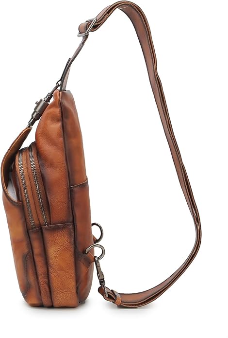 Genuine Leather Sling Bag for Men and Women Chest Pack Purse Crossbody Shoulder Bag Sling Backpack