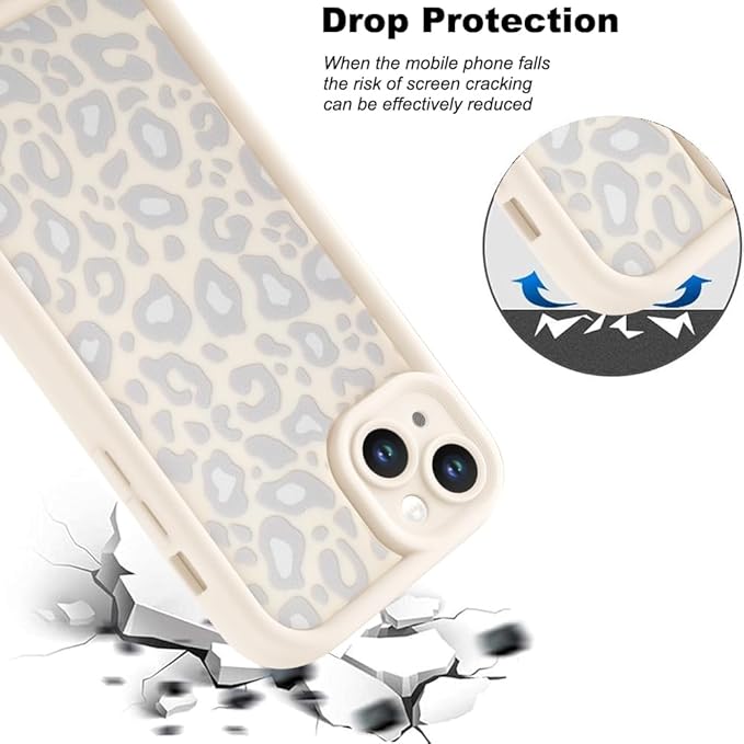 KANGHAR Case for iPhone 15 Leopard Printed Pattern Cute Cheetah Phone Case Soft TPU Shockproof Protective Cover for iPhone 15 6.1 Inch Beige with Gray Prints