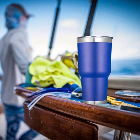 DOMICARE 30oz Tumbler Bulk with Lid and Straw, Double Wall Travel Coffee Mug, Insulated Vacuum Stainless Steel Tumblers, Powder Coated Tumbler Cup (Dark Blue, 8)