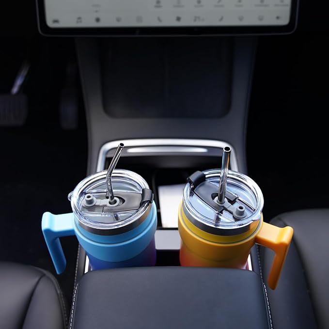 BJPKPK Tumbler With Handle And Straw 10 oz Insulated Tumblers With Lid Stainless Steel Coffee Cups,Coral