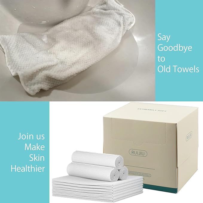 200 Count 4 PACK Disposable Face Towel, Large Size 10"X 12", Disposable Face Cloths, 100% Biodegradable Towel, Skin Soft and Thick for Washing Face