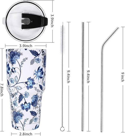 SYACOT 30oz Tumbler Double Wall Stainless Steel Vacuum Insulated Travel Mug with Splash-Proof Lid Metal Straw and Brush