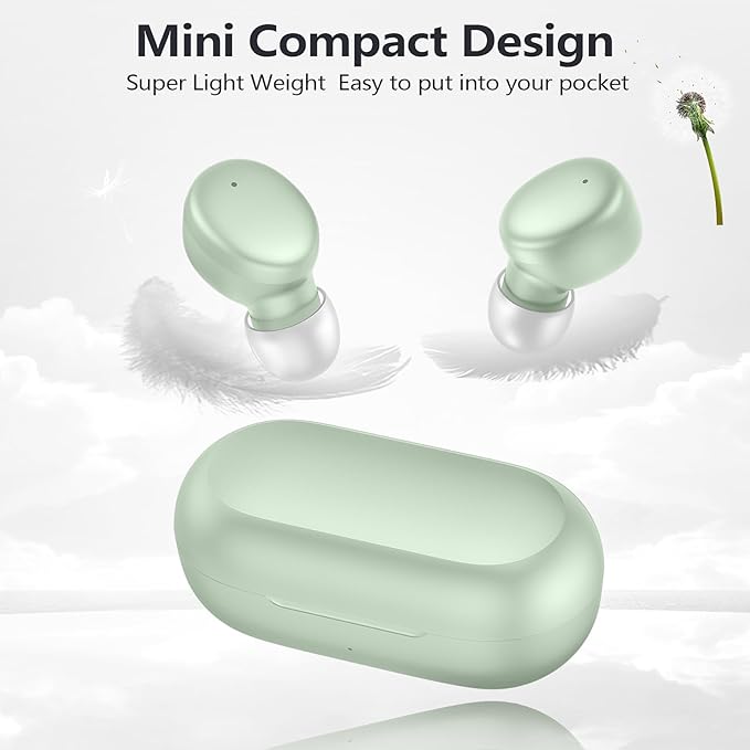 MOZOTER S8 Mini Wireless Earbuds Bluetooth 5.3 in Ear Light-Weight Headphones,60Hrs Playtime Ear Buds with Charging Case,Built-in Microphone Headset,Premium Sound with Deep Bass for Sport-Green
