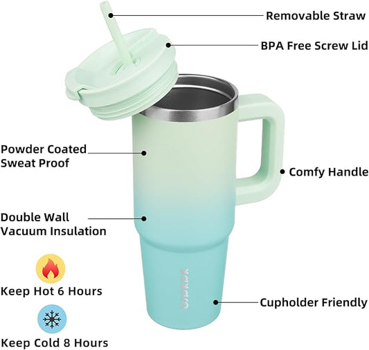 BJPKPK Insulated Tumblers With Handle And Straw 30 oz Stainless Steel Tumbler Cups With Lid,Mint
