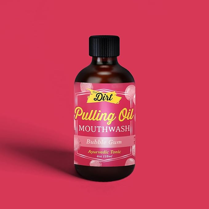 THE DIRT Oil Pulling Mouthwash - Gluten Free - Removes Plaque, Tartar, Bad Breath & Whitens Teeth (Bubblegum, 4 Ounce)