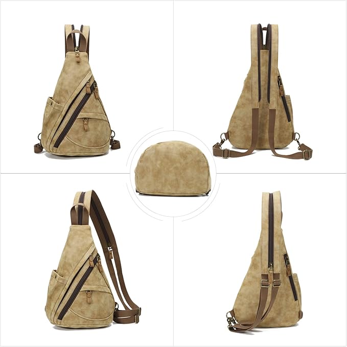 KL928 PU Leather Sling Bag - Small Crossbody Backpack Shoulder Casual Daypack Rucksack for Men Women Outdoor Cycling Hiking Travel (6881-PU-L.Coffee)