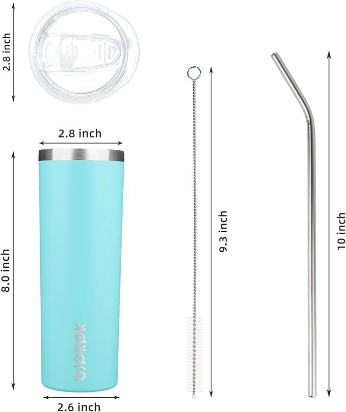 BJPKPK 2 Pack 20oz Skinny Tumblers with Lid Insulated Travel Coffee Cup Stainless Steel Thermal Mug,Turquoise,Turquoise