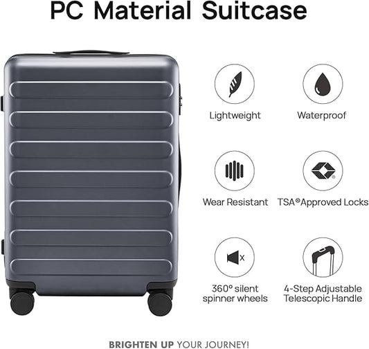 NINETYGO Large Checked Luggage 28 Inch, Checking In Luggage with Smooth Spinner Wheels, Lightweight, Hard Shell PC Suitcase, Lightweight Travel Luggage, TSA Approved (Grey, Rhine Basic)