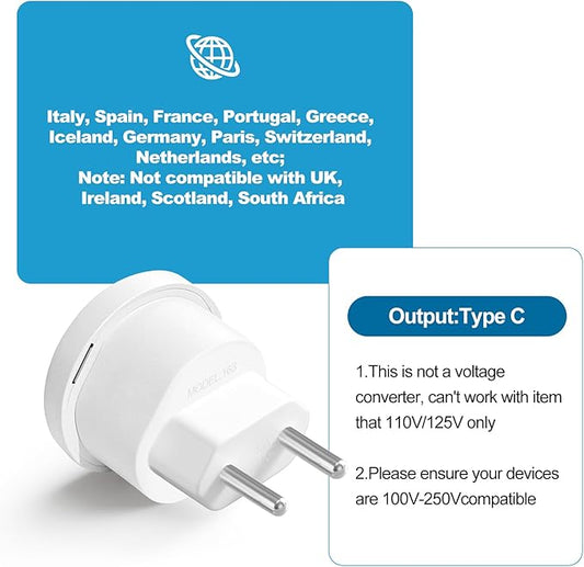 European Travel Plug Adapter, Type C International Power Adaptor to Italy Spain France Portugal Iceland Germany, Europe Vocation Essentials 3-Packs