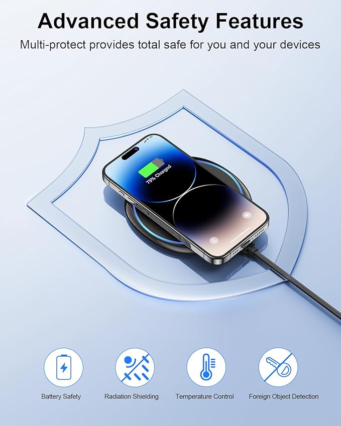 Fast Wireless Charger, NANAMI 7.5W Charging Pad Compatible iPhone 16/16 Plus/16 Pro/16 Pro Max/15/14/13/12, 10W Qi Charger for Samsung Galaxy S25/S25 Ultra/S24/S24 Ultra//S23/S22/S21 & 5W AirPods 2