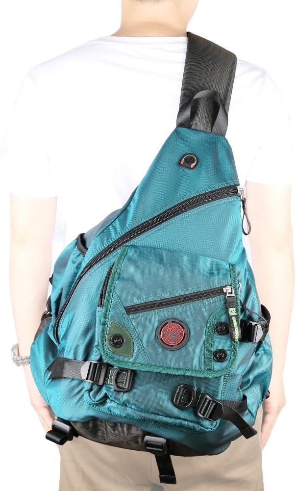 Large Sling Bag Laptop Backpack Cross Body Messenger Bag Shoulder Travel Rucksack (A-Dark Green)