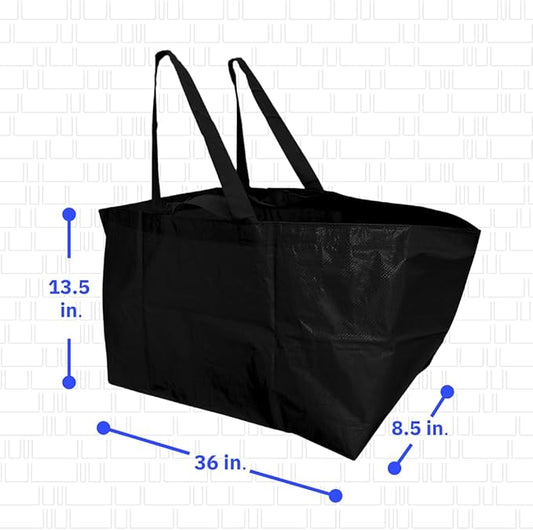 DURASACK Haul-It-All Extra-Large Reusable Shopping Bag – Heavy Duty Open-Top Tote with Handles, 18-Gallon Capacity, Black, Pack of 4
