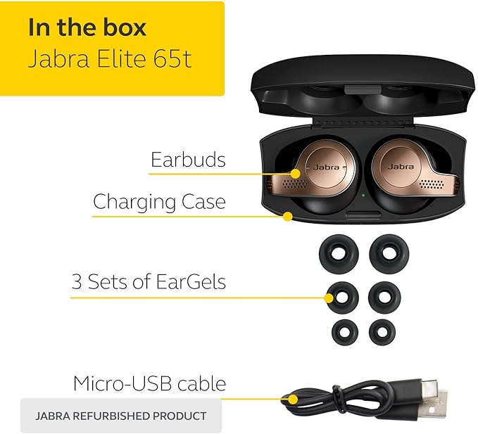 Jabra Elite 65t Alexa Enabled True Wireless Earbuds Charging Case - Copper Black (Renewed)