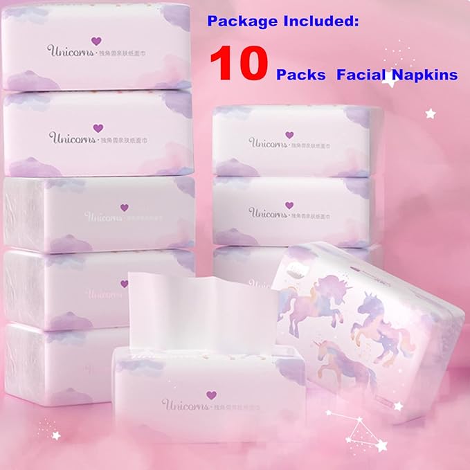 Pack of 10, Soft Small Facial Tissue, Toilet Paper, Disposable Napkin, Bag Cover NOT Box, White Facial Paper, Material Native Wood Pulp Fiber NOT COTTON, 4-Ply
