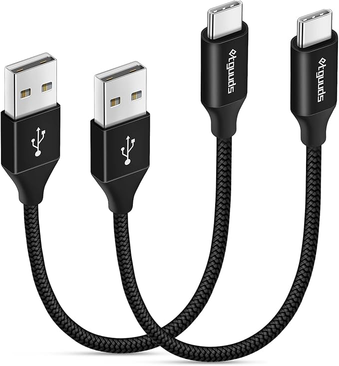 etguuds USB to USB C Cable 0.5ft, 2-Pack Short USB A to Type C Charger Cord Fast Charging for Samsung Galaxy A15 A25 A35 A55 A54, S24 S23 S22 S21 S20 S10 S10E, Note 20 10, Moto G, for iPhone 16 15
