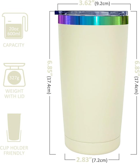 20 oz Stainless Steel Tumbler with Lid and Straw Double Wall Vacuum Insulated Coffee Mug Powder Coated Cup for Hot and Cold Drinks (White,6 pack)