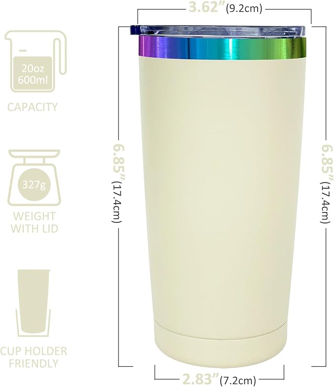 20 oz Stainless Steel Tumbler with Lid and Straw Double Wall Vacuum Insulated Coffee Mug Powder Coated Cup for Hot and Cold Drinks (White,12 pack)