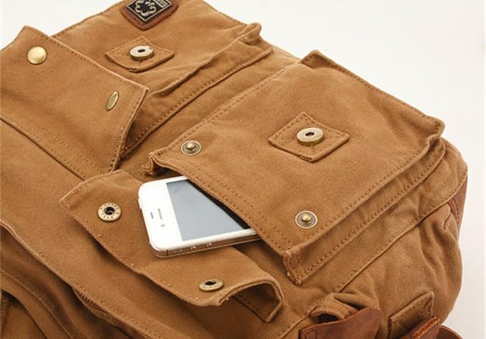 Sechunk Vintage Military Leather Canvas Laptop Bag Messenger Bags Medium