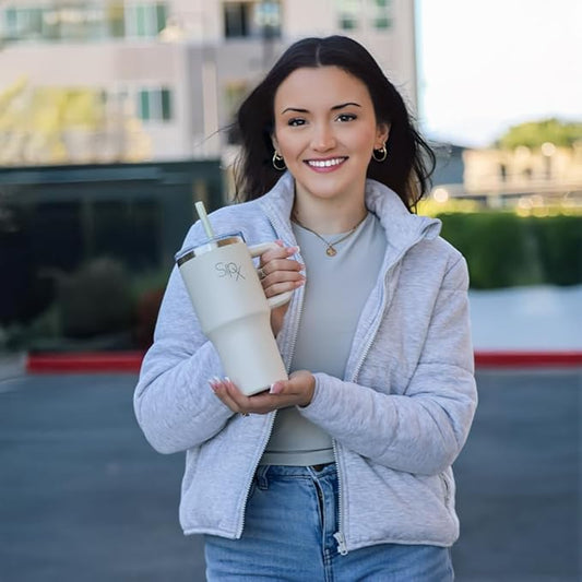 SIPX™ Insulated Tumbler With Lid And Straw, Tumbler With Handle Keeps Cold 12 Hours, Water Bottle Thermos With Lid, BPA-Free Reusable Insulated Coffee Tumblers, (Stainless, 40oz.)