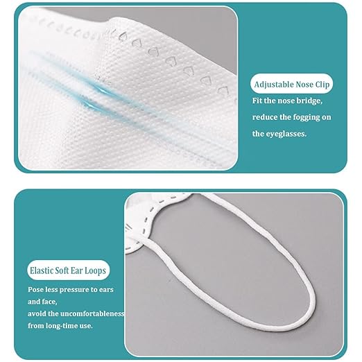 akgk KN95 Face Masks 50 Pack, 5-Ply Disposable White Face Mask Against PM 2.5 Smoke & Dust, Filtration Efficiency 95%