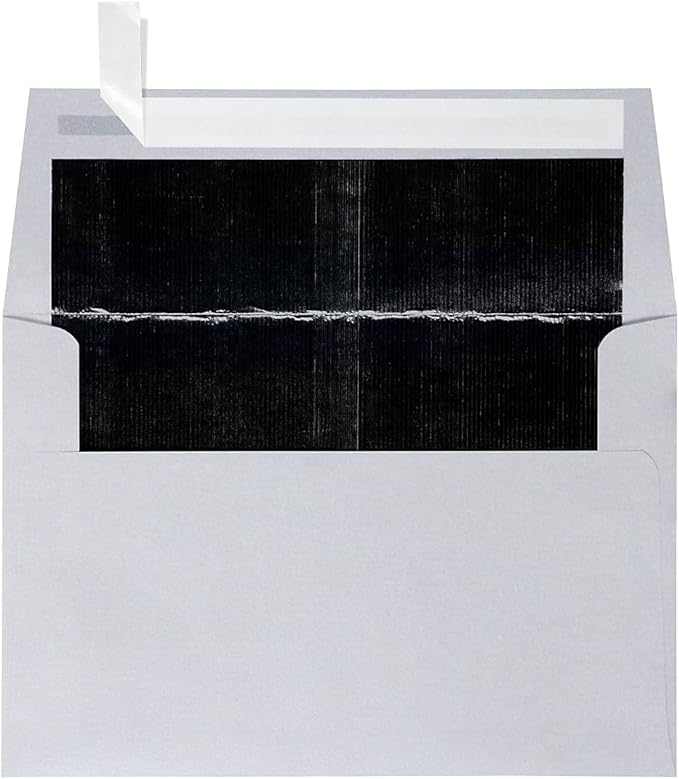 LUXPaper A4 Foil Lined Invitation Envelopes | Peel & Press | 4 1/4" x 6 1/4" | Silver w/Black LUX Lining | 80lb. Text | 50 Qty