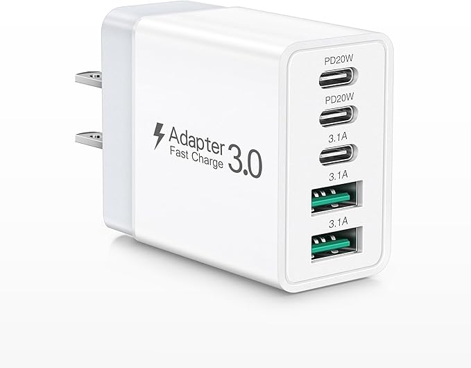 USB C Fast Charger Block,50W 5-Port Wall Charger Brick,2 USB A & 3 USB C PD3.0 Power Adapter Multiport Type C Charging Plug for iPhone 16/15/14/13,iPad mini/Pro,Galaxy